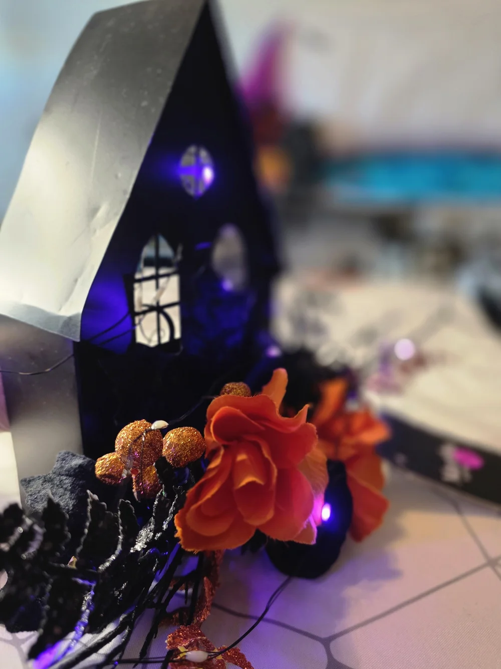 Martha Stewart Halloween Orange & Black Haunterhouse Floral Decor With Lights